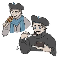 Jojo eats so-tteok and brownies by Marcha Patricia / @/mayumixjojo on twitter