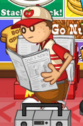 a full view of Greg's eyes as he's reading a newspaper