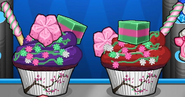 Two cupcakes with all of the Cherry Blossom Festival ingredients.