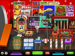 This is my Papa's Hot Doggeria lobby layout with over 2000 points. Not  2070/2070 because I didn't take the picture right away so the freshn…