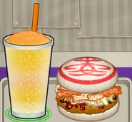 A chicken sandwich and slush