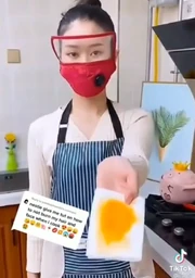 Chinese woman using face shield to avoid oil evaporation