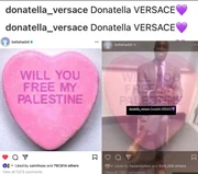 Donatella Versace commenting "Donatella VERSACE💜" on posts she likes. (This is the starter of the purple heart memes