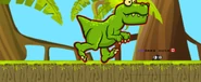 A Tyrannosaurus that is about to step on a Fly and crush it