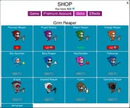 Some of the Grim Reaper's skins in the shop