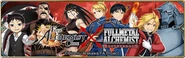 Alphonse with Edward, Roy, Riza, King Bradley, Envy, and Pride in a Promotional Banner for the Alchemist Code X FMA Collab Event.