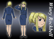 Winry disguised as a member of military.