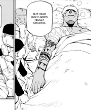 Scar and the Ishvalan elder next to Rick, who has noticeably lighter skin than other Ishvalans