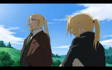 Fullmetal Alchemist - Ed, Al, Hohenheim, and Father/The Homunculus in the  Flask on the Promised Day.