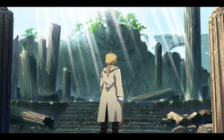 Edward exploring the ruins of Xerxes and discovering the Transmutation Circle.