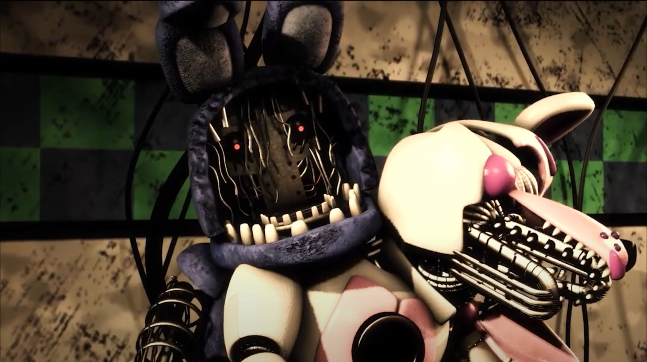 According to FNAF 2 there was a location with these characters with foxy  being replaced with Funtime foxy being put in the parts and service  alongside springbonnie, this location was possibly the