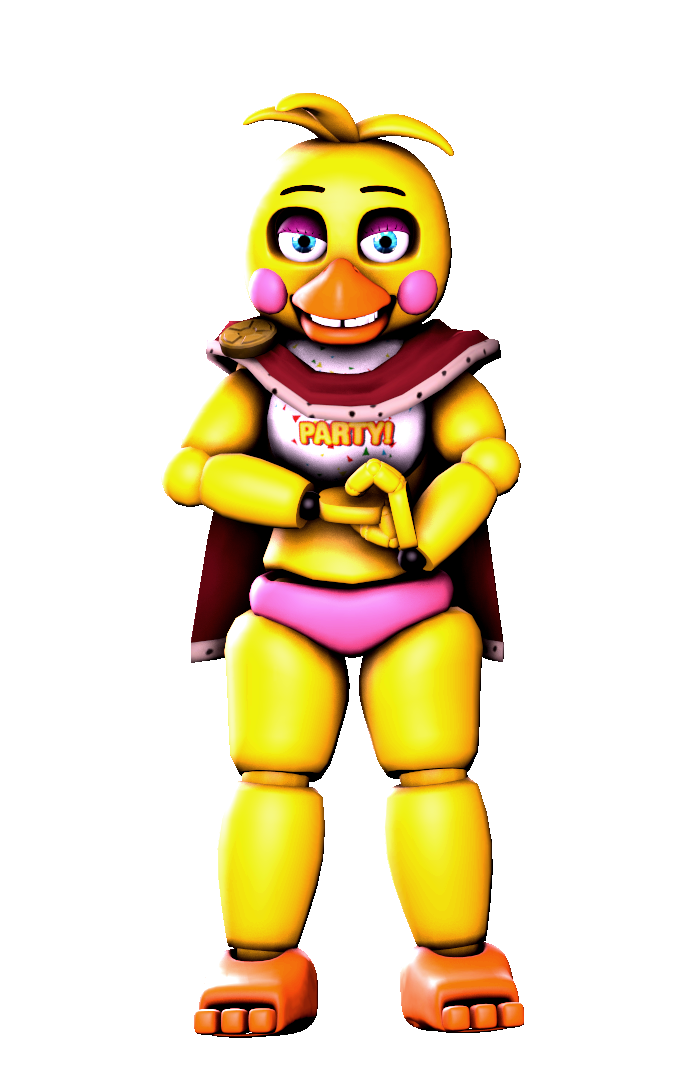 Shattered chica from fnaf looking for a new beak to wear but finds a mask  of her self