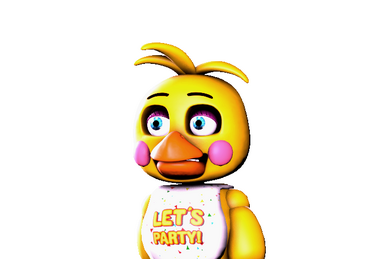 Swap!chica: a yellow chicken fnaf animatronic with a fancy dressed-up 80s  vibe with magenta eyes, a black bowler hat, an orange beak, a simple  attractive pink dress, and a microphone in her