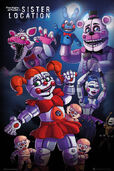 Funtime Freddy along with the other animatronics in one of the official posters.