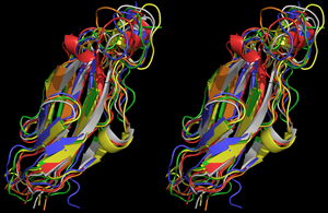 All models at once in Cross-Eye stereo view (Start in grey)