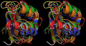 All models at once in Cross-Eye stereo view (Start in grey)