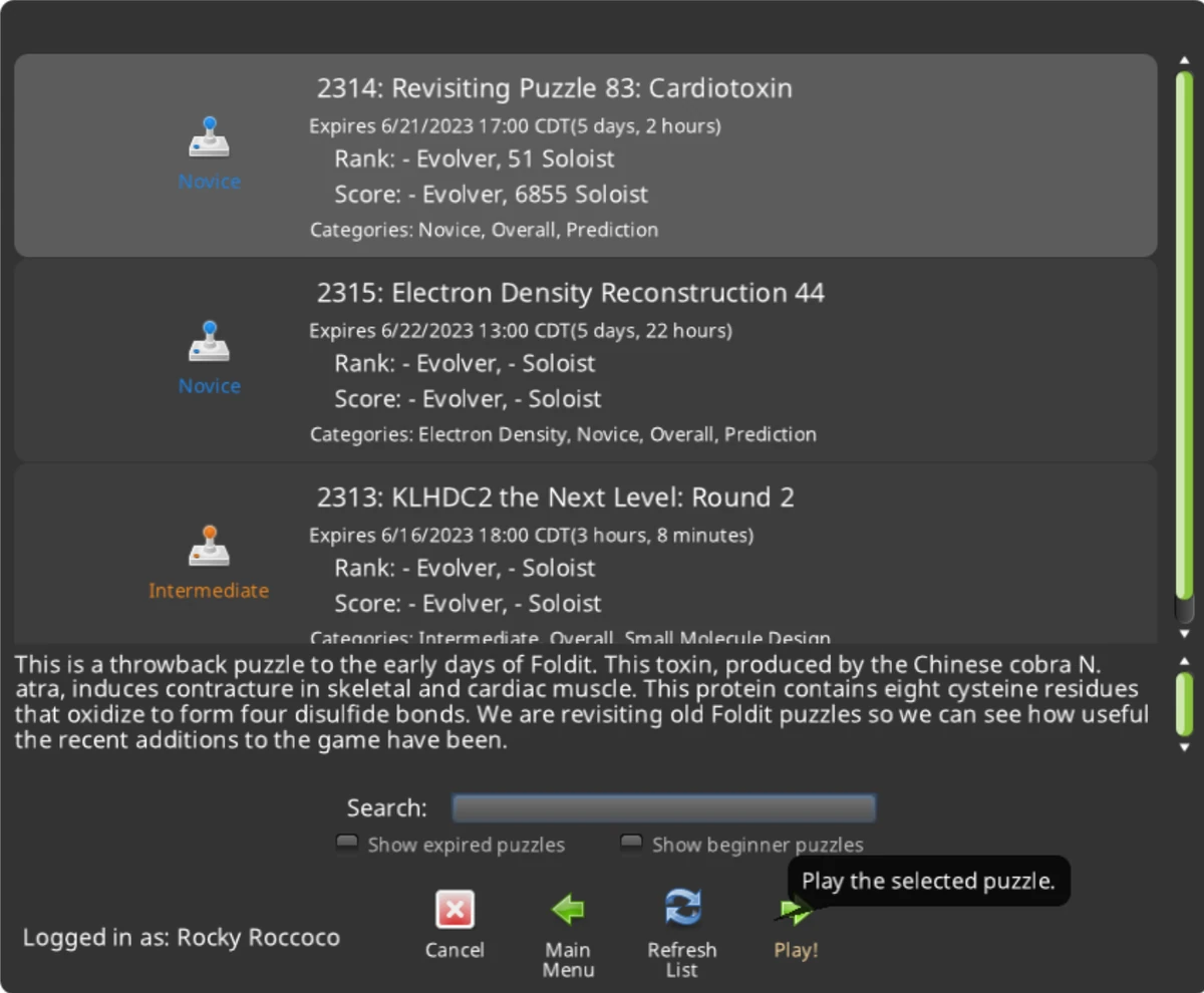 Puzzle Menu Foldit Wiki Fandom