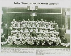 AAFC (1946-49) featuring the Cleveland Browns – map with selected uniforms  and logos of the teams: Baltimore Colts (I), Brooklyn football Dodgers  [AAFC], Buffalo Bisons/Bills (I), Chicago Rockets/Hornets, Cleveland Browns,  Los Angeles