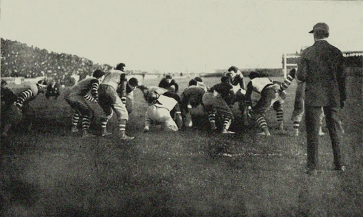  Lafayette on defense in its 6–4 upset victory over Pennsylvania on October 24, 1896 at  in Philadelphia.  "Football – The American Intercollegiate Game," written by Parke H