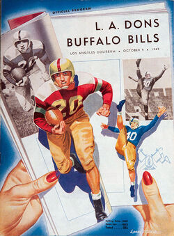 AAFC (1946-49) featuring the Cleveland Browns – map with selected uniforms  and logos of the teams: Baltimore Colts (I), Brooklyn football Dodgers  [AAFC], Buffalo Bisons/Bills (I), Chicago Rockets/Hornets, Cleveland Browns,  Los Angeles