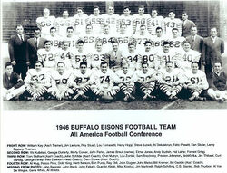 AAFC (1946-49) featuring the Cleveland Browns – map with selected uniforms  and logos of the teams: Baltimore Colts (I), Brooklyn football Dodgers  [AAFC], Buffalo Bisons/Bills (I), Chicago Rockets/Hornets, Cleveland Browns,  Los Angeles