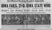 Johnny Bright Incident - Oct. 21, 1951 Des Moines Register newspaper cover showing Robinson and Ultang photo sequence