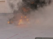 The burning LLTV after Patty Doyle's crash