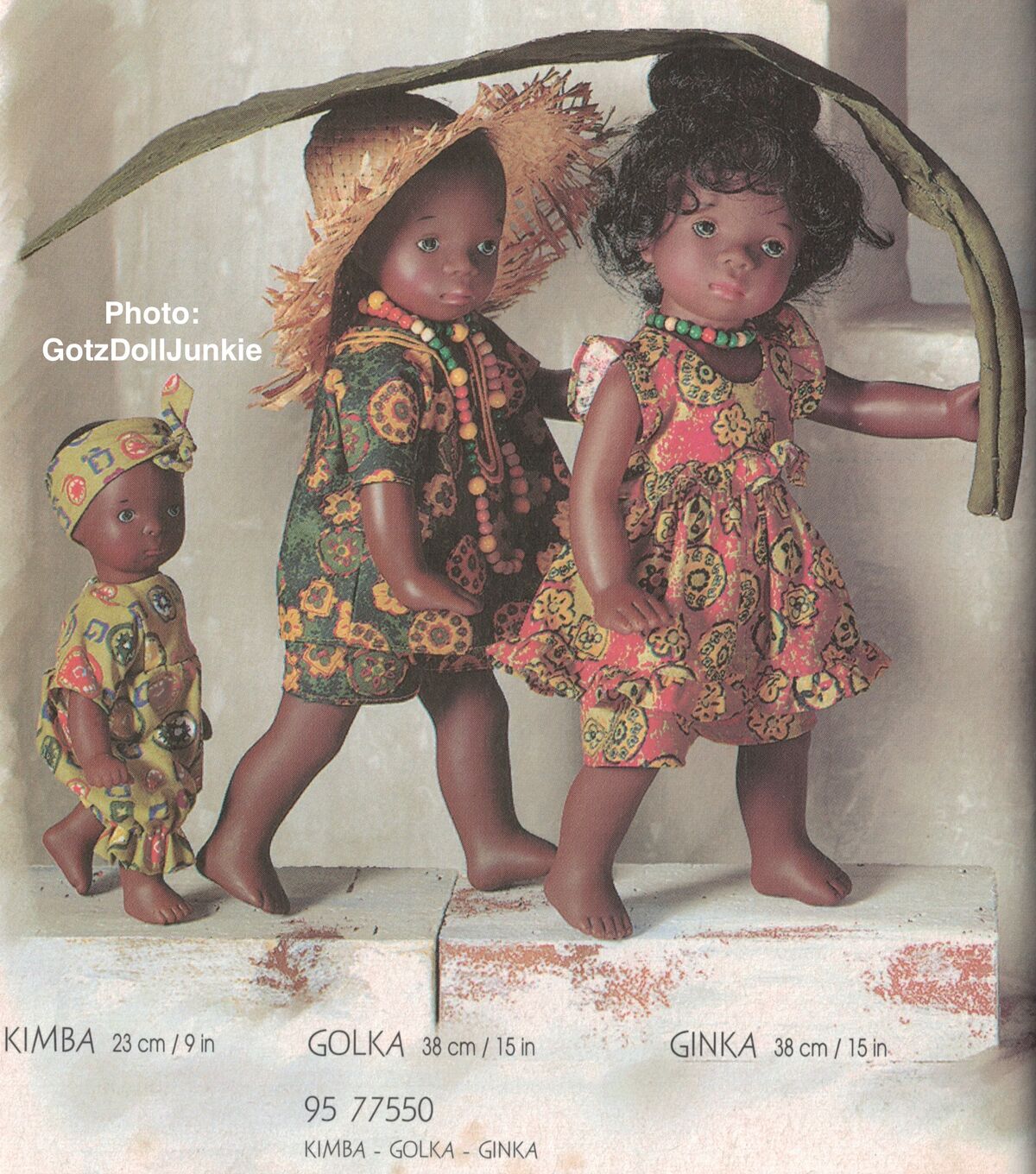 1995 GINKA, GOLKA and KIMBA - Gotz Artist Doll Set Designed