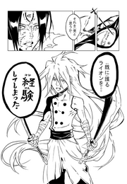 Zeiryo's eyepatch is removed and his braid is undone to reveal a wild mane as he holds two holy swords.
