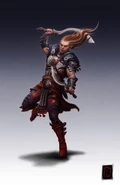 A half-elven fighter wielding two blades.