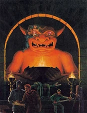 Unwise adventurers attempting to obtain the jeweled eye from an idol of Moloch