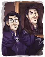 A disguised Jim Darkmagic next to a portrait of himself.