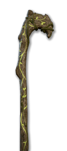 A dryad staff, carved with maples, oak leaves that went through stages of life – from spring to winter.