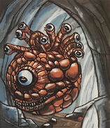 A happy beholder, moving to greet its guests.