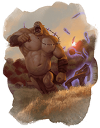 An ogre fleeing from an animated table.