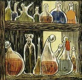 Bottles of poison for hurling at intruders.