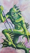 A depiction of a sahuagin in the 1st edition accessory AD&D Monster Cards.