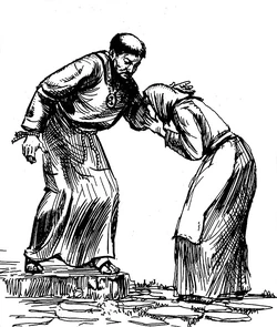 An alleviator consoles a distressed woman.