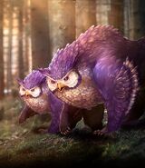 An owlbear mother and child from a Warriors of Waterdeep promotional wallpaper.