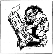 A boggart mischievously pushes a candle off a table.