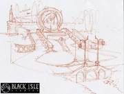 Highmoon sculpture garden concept art, by Chris Appelhans.