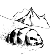 A tent in the desert is disturbed by a passing thunderherder.