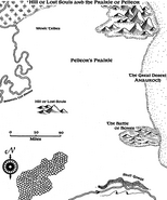 Map of Pelleor's Prairie showing the Hill of Lost Souls in the 1360s DR.