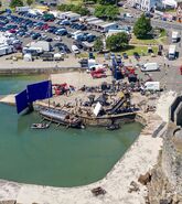 An overview of the set outside Carrickfergus Castle.