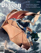 A giant bat is struck with a lightning bolt on the cover of Dragon #105.