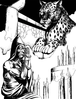 A Tabotan lama visited by the magic leopard in his dreams.