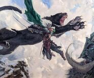Drizzt and Guen battling a frost giant.
