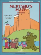 The Blatant Beast and a red wolf confront Lady Phillippa, Barefoot Holtman, and Woggnog on the cover of Mertwig's Maze.