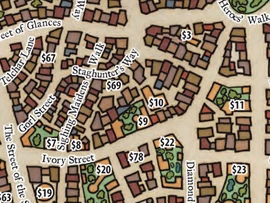 Map showing location of the Brokengulf villa (labeled $11) circa 1372 DR.