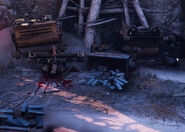 Overturned mine carts in the Dwarven Valley.